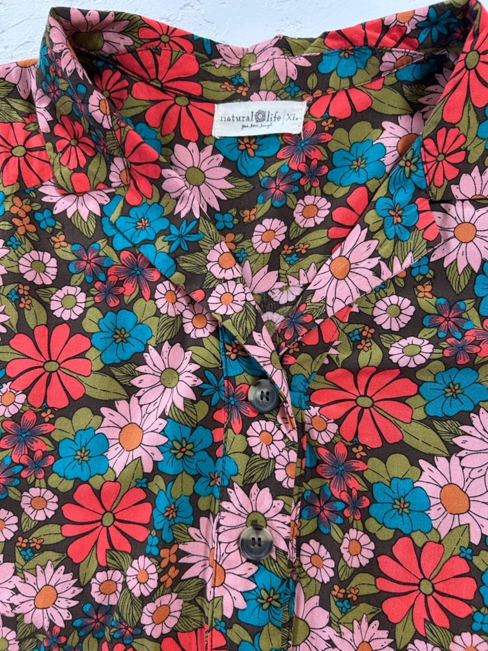 NATURAL LIFE Ansley Tunic Floral Button-Front Dress in Pink, Green & Red - Picture 8 of 15